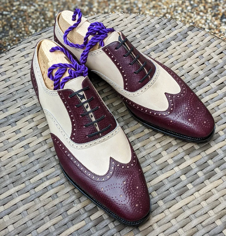 Men's Oxfords with a contrast stitching on the weltAscot Gatsby - Burgundy Hatch Grain & Cream Calf Men's Oxfords with a contrast stitching on the weltAscot Gatsby - Burgundy Hatch Grain & Cream Calf