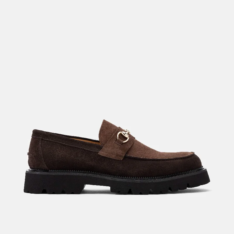 Men's leather loafers with a penny slotBlake Triple Brown Suede Lug Bit Loafers