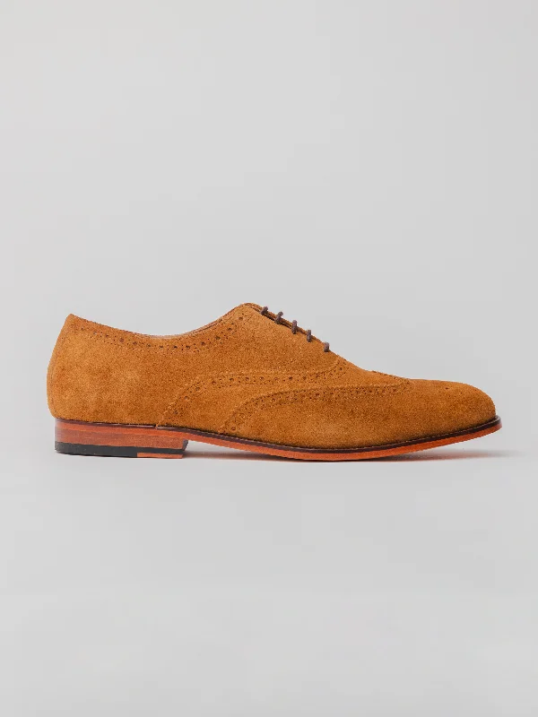 Men's Oxfords in a dark burgundy leather for a unique styleHelio Wingtip Oxford - Cognac Suede Men's Oxfords in a dark burgundy leather for a unique styleHelio Wingtip Oxford - Cognac Suede