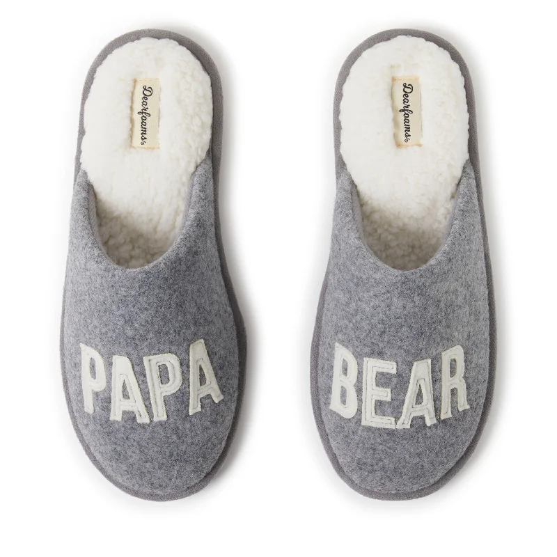 Men's slippers with a Velcro closure for easy on and offDearfoams Men's Carson Papa Bear Family Scuff Slipper Men's slippers with a Velcro closure for easy on and offDearfoams Men's Carson Papa Bear Family Scuff Slipper