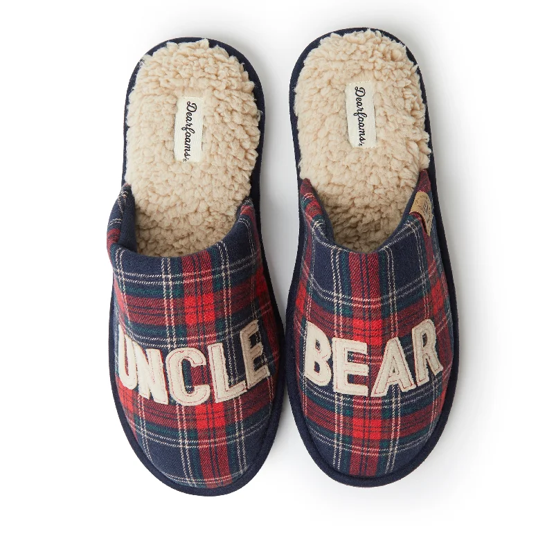 Men's slippers with a leather sole for a classic lookDearfoams Men's Carson Uncle Bear Scuff Slipper Men's slippers with a leather sole for a classic lookDearfoams Men's Carson Uncle Bear Scuff Slipper