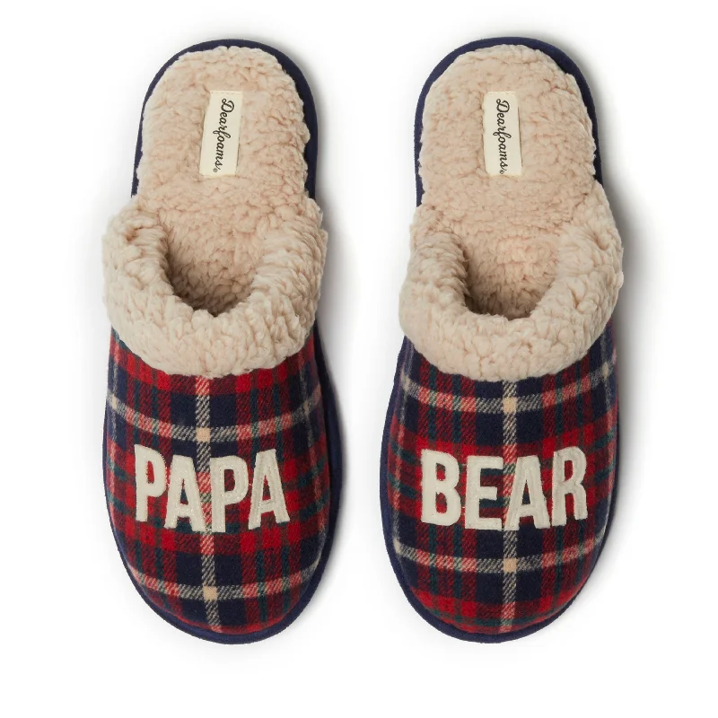 Men's slippers with a wool blend upper for warmthDearfoams Men's Papa Bear Plaid Scuff Slipper Men's slippers with a wool blend upper for warmthDearfoams Men's Papa Bear Plaid Scuff Slipper