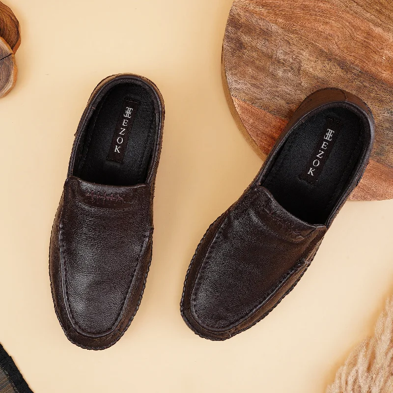 Men's casual shoes with a flexible rubber outsoleEzok Men Brown Casual Leather Shoes For Men