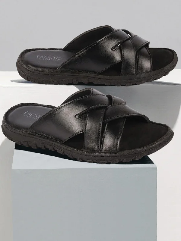 Leather men's slippers with a mule styleMen Black Genuine Leather Multi Cross Strap Open Toe Suede Leather Insole Slippers Leather men's slippers with a mule styleMen Black Genuine Leather Multi Cross Strap Open Toe Suede Leather Insole Slippers