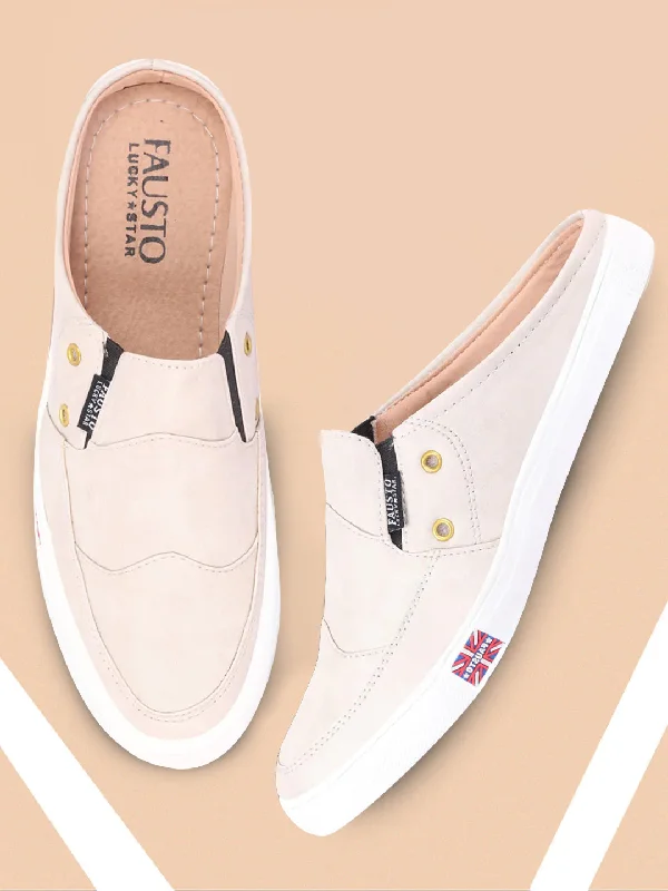 Men's casual shoes with a geometric patternMen Cream Casual Slip-On Shoes