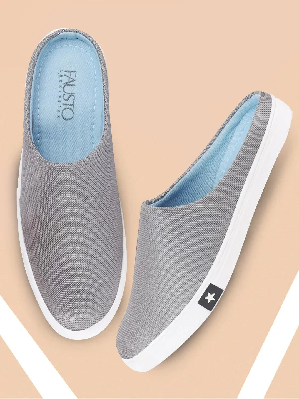 Men's casual shoes with a metallic trimMen Grey Casual Canvas Slip-On Shoes