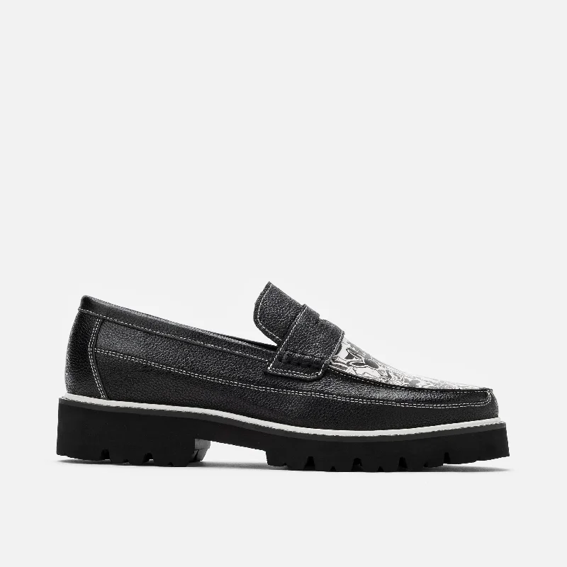 Slip - on men's loafers for easy wearKodone 'Scribble' Black Leather Lug Penny Loafers Slip - on men's loafers for easy wearKodone 'Scribble' Black Leather Lug Penny Loafers