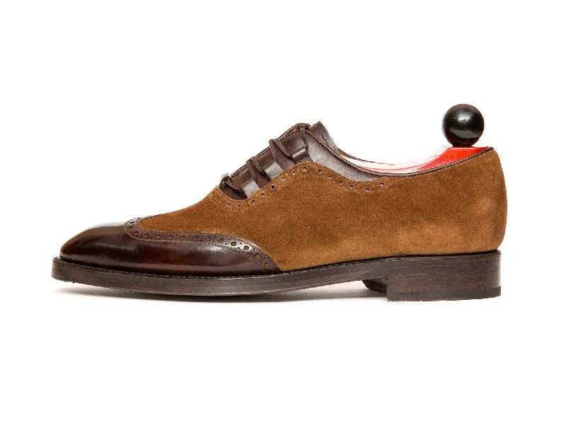 Men's Oxfords with a high - quality leather upperLeavenworth - MTO - Dark Brown Museum Calf / Snuff Suede - SEA Last - Double Leather Sole Men's Oxfords with a high - quality leather upperLeavenworth - MTO - Dark Brown Museum Calf / Snuff Suede - SEA Last - Double Leather Sole