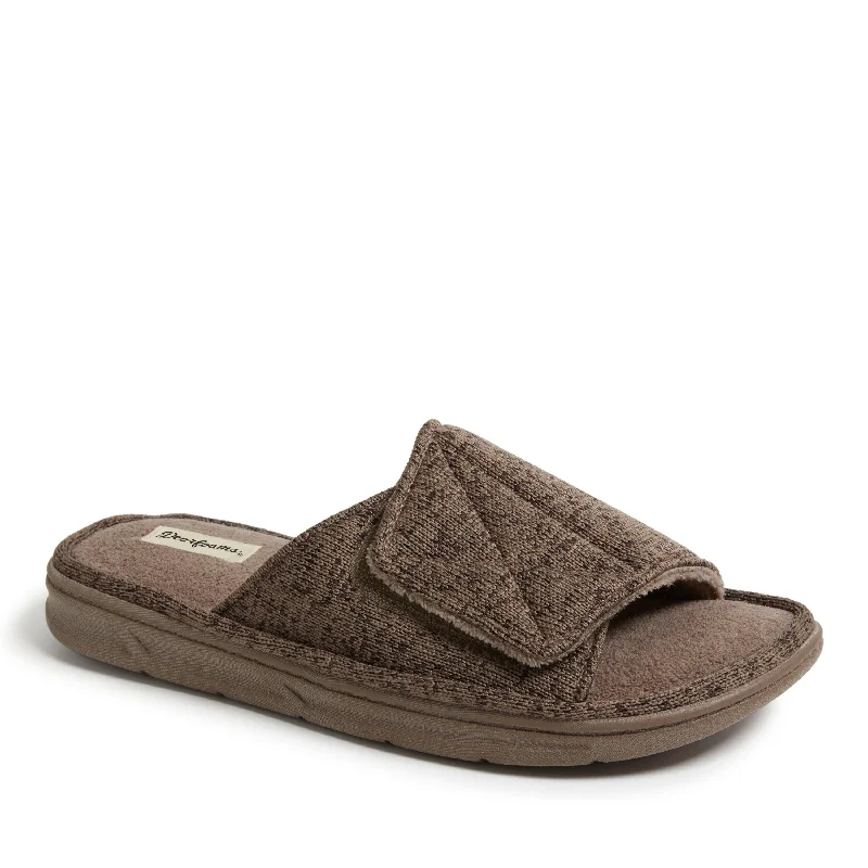 Men's slippers with a shock - absorbing midsoleMen's Chase Marled Knit Slide Memory Foam Slippers with Adjustable Strap Men's slippers with a shock - absorbing midsoleMen's Chase Marled Knit Slide Memory Foam Slippers with Adjustable Strap