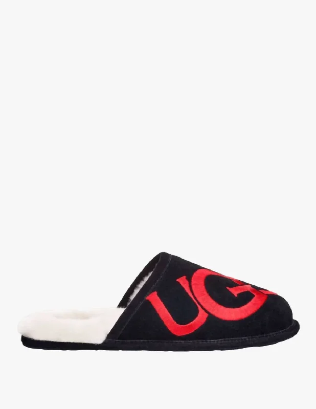 Men's slippers with a logo patch on the sideMens Scuff Logo Slipper In Black