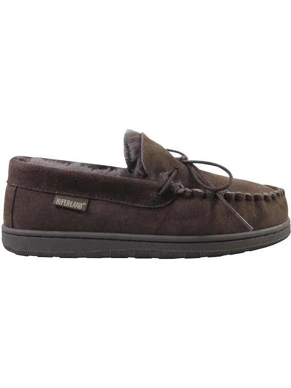 Men's slippers in a warm color like red or brownMens Suede Sheepskin Lined Moccasin Slippers Men's slippers in a warm color like red or brownMens Suede Sheepskin Lined Moccasin Slippers