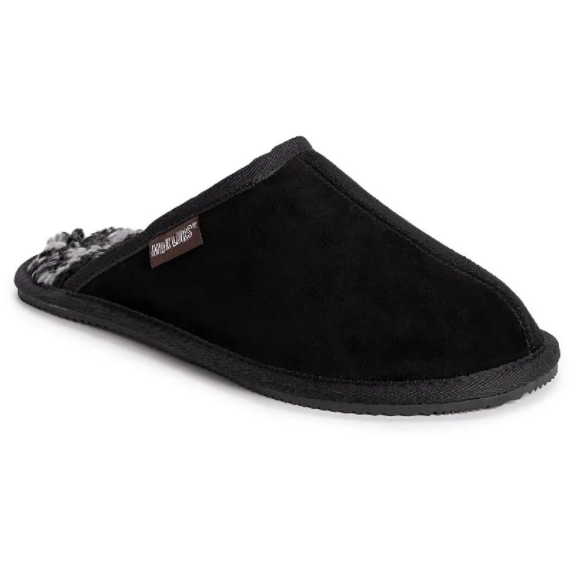 Men's slippers with a Velcro closure for easy on and offMuk Luks Mens DAVE PRINTED BERBER Suede Round toe Slide Slippers Men's slippers with a Velcro closure for easy on and offMuk Luks Mens DAVE PRINTED BERBER Suede Round toe Slide Slippers