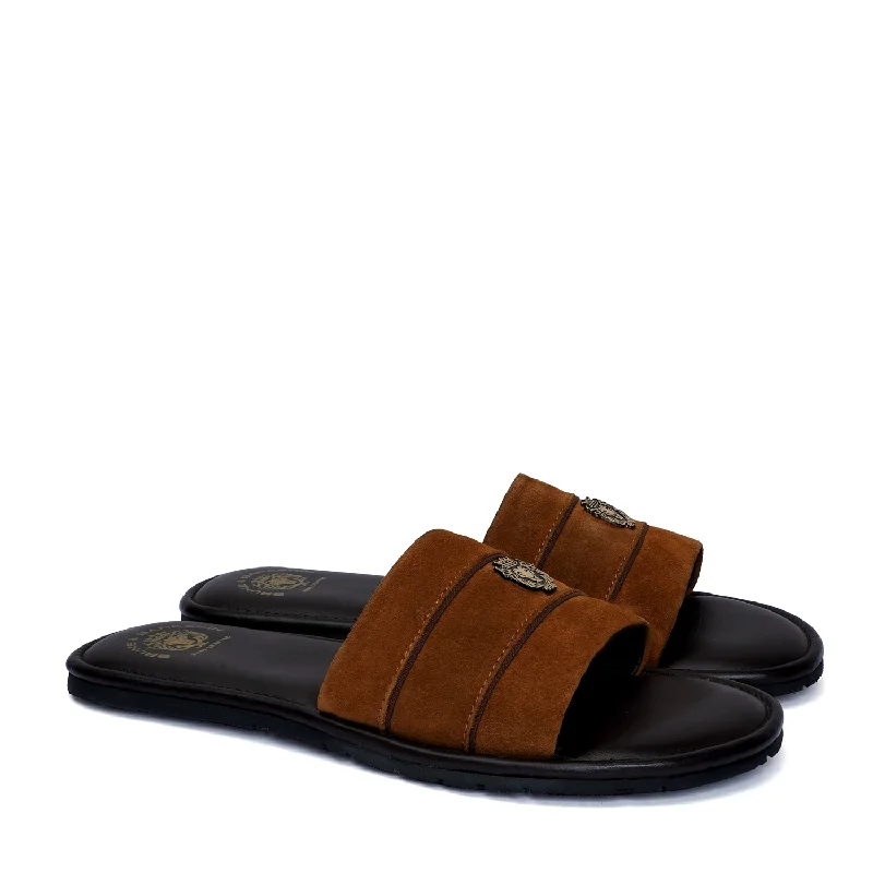 Men's slippers with a memory foam insoleContrasting Strap Slide-in Slippers with Orange Suede Leather by BRUNE & BARESKIN Men's slippers with a memory foam insoleContrasting Strap Slide-in Slippers with Orange Suede Leather by BRUNE & BARESKIN
