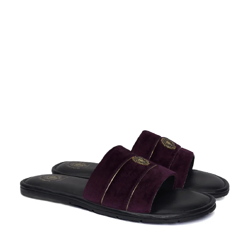 Men's slippers with a removable insole for cleaningPurple Velvet Strap Slipper with Black Leather Comfy Base Men's slippers with a removable insole for cleaningPurple Velvet Strap Slipper with Black Leather Comfy Base