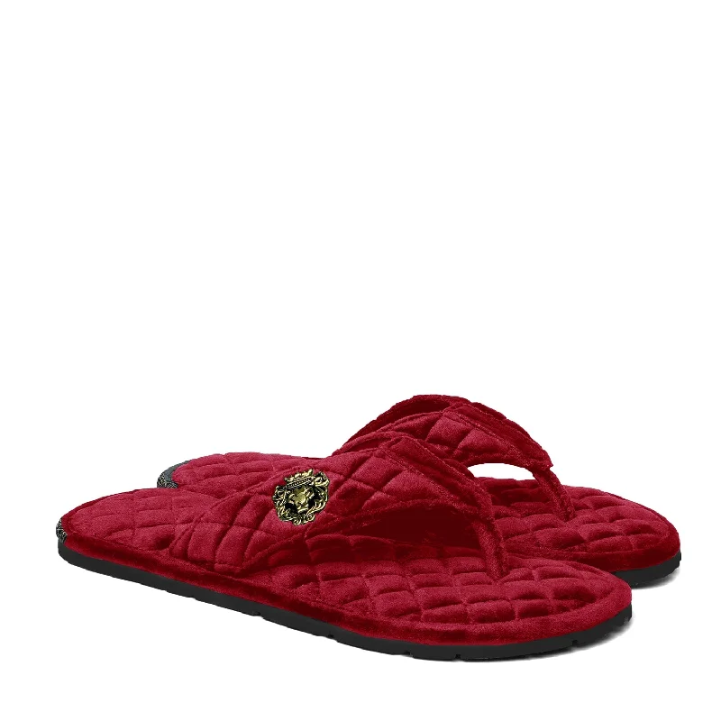 Leather men's slippers with a mule styleRed V-Strap Velvet Slippers