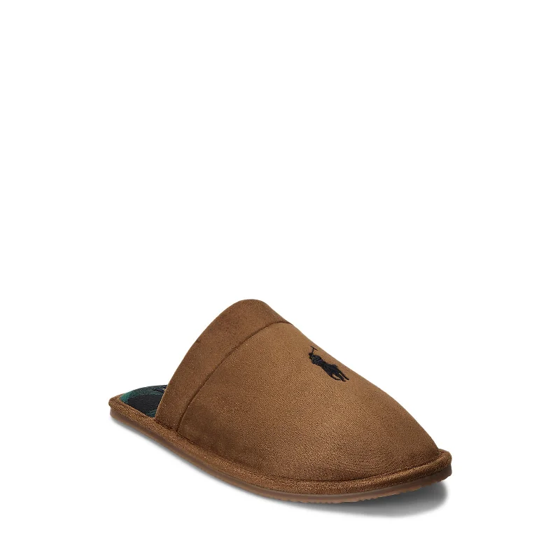 Men's slippers in a warm color like red or brownPolo Ralph Lauren - Klarence Slipper - Tan Men's slippers in a warm color like red or brownPolo Ralph Lauren - Klarence Slipper - Tan
