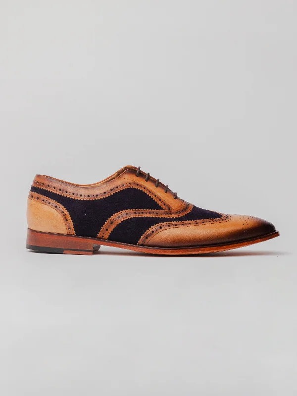 Men's Oxford shoes with a leather lining for breathabilityStella Spectator Wingtip Oxford - Tan/ Blue Men's Oxford shoes with a leather lining for breathabilityStella Spectator Wingtip Oxford - Tan/ Blue