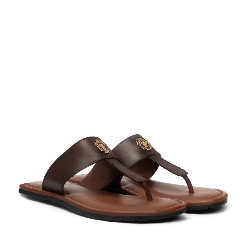 Leather men's slippers with a mule styleT-Strap Leather Slide-in Slippers with Tan-Brown Strap Leather men's slippers with a mule styleT-Strap Leather Slide-in Slippers with Tan-Brown Strap