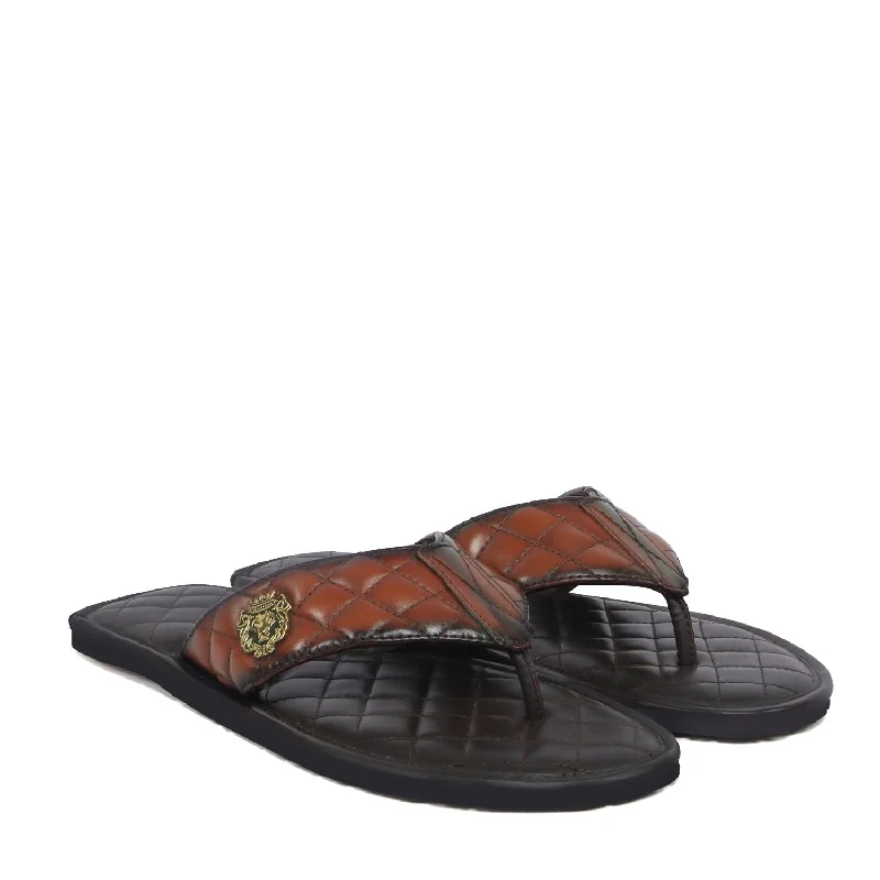 Men's slippers with a stretchy side panel for a better fitTan Contrasting V-Strap Leather Slippers Men's slippers with a stretchy side panel for a better fitTan Contrasting V-Strap Leather Slippers