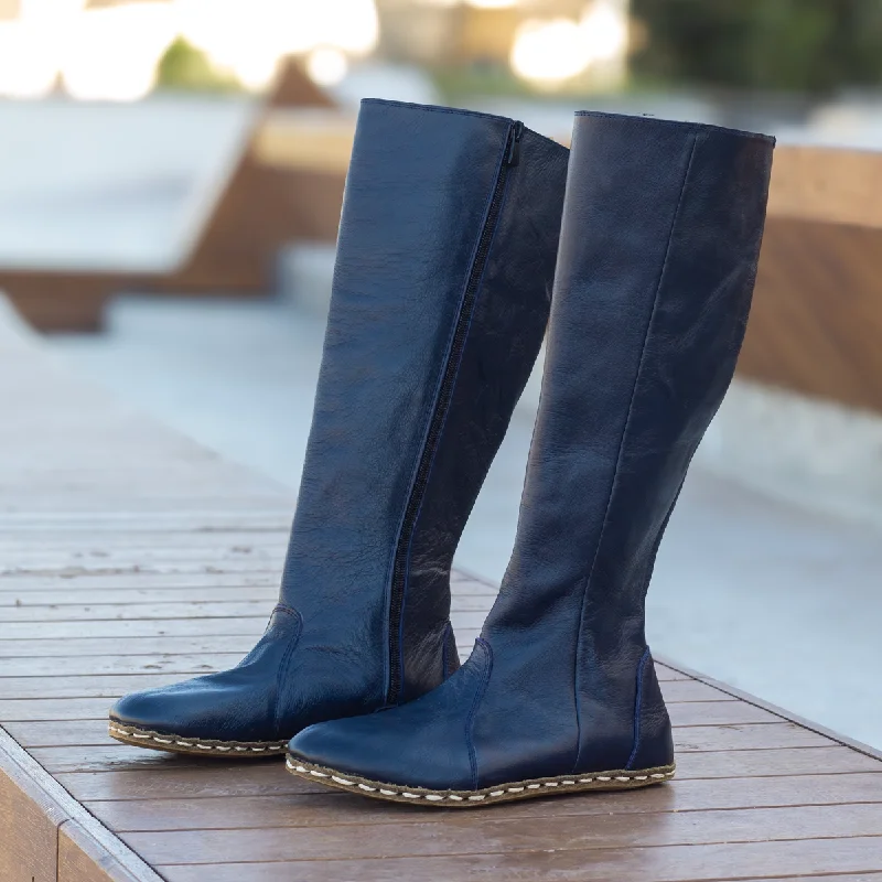 Men's barefoot shoes with a wide toe box for natural foot movementNavy Blue Women's Leather Barefoot Earthing Long Boots Men's barefoot shoes with a wide toe box for natural foot movementNavy Blue Women's Leather Barefoot Earthing Long Boots