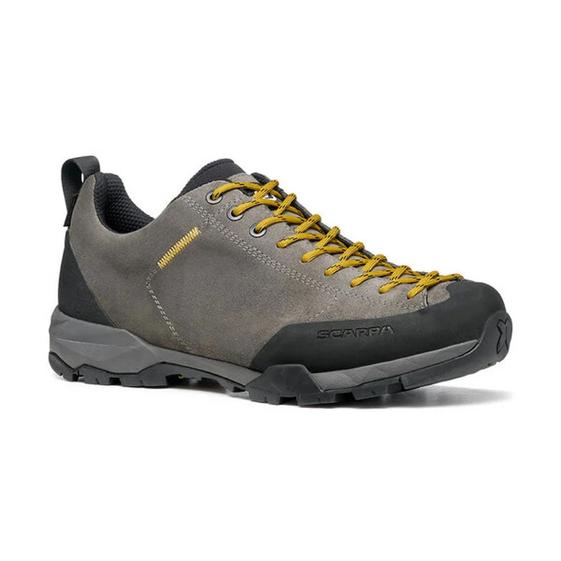 Men's hiking boots with a Vibram sole for tractionScarpa Mojito Trail GTX Mens Hiking Shoe - Titanium/Mustard Men's hiking boots with a Vibram sole for tractionScarpa Mojito Trail GTX Mens Hiking Shoe - Titanium/Mustard