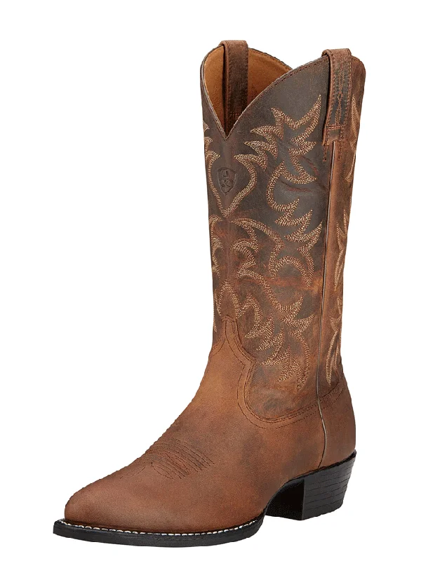 Men's genuine leather cowboy boots with a pointed toeAriat 10002204 Mens Heritage R Toe Western Boot Distressed Brown Men's genuine leather cowboy boots with a pointed toeAriat 10002204 Mens Heritage R Toe Western Boot Distressed Brown