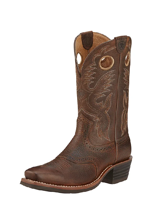 Men's cowboy boots with a tooled leather designAriat 10002227 Mens Heritage Roughstock Western Boot Brown Oiled Rowdy Men's cowboy boots with a tooled leather designAriat 10002227 Mens Heritage Roughstock Western Boot Brown Oiled Rowdy