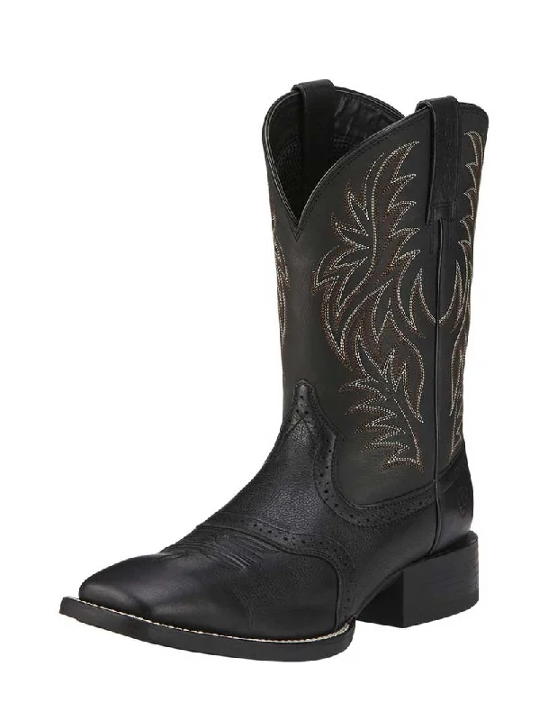 Men's cowboy boots with a scalloped edgeAriat 10016292 Mens Sport Wide Square Toe Western Boot Black