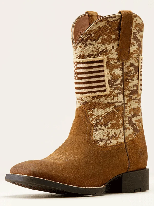Men's cowboy boots with a concho belt detailAriat 10019959 Mens Sport Patriot Western Boot Antique Mocha Suede Camo Men's cowboy boots with a concho belt detailAriat 10019959 Mens Sport Patriot Western Boot Antique Mocha Suede Camo
