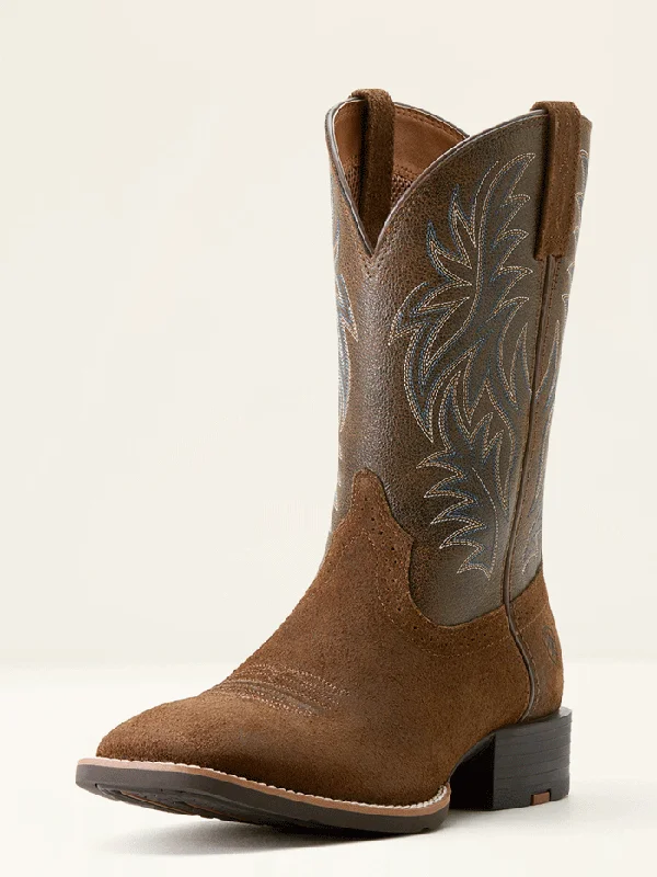 Men's cowboy boots with a distressed leather finishAriat 10053732 Mens Sport Wide Square Toe Cowboy Boot Mesa Tan Bark Men's cowboy boots with a distressed leather finishAriat 10053732 Mens Sport Wide Square Toe Cowboy Boot Mesa Tan Bark
