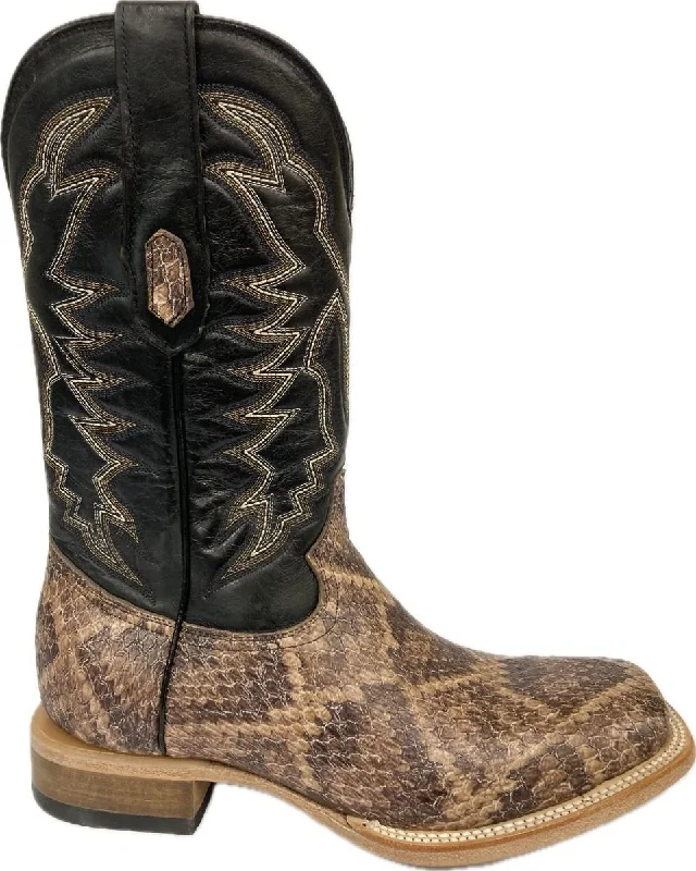 Men's cowboy boots with a leather sole for a classic lookCowtown Natural/Brown/Black Wide Square Toe Rattlesnake Print Western Boots Men's cowboy boots with a leather sole for a classic lookCowtown Natural/Brown/Black Wide Square Toe Rattlesnake Print Western Boots