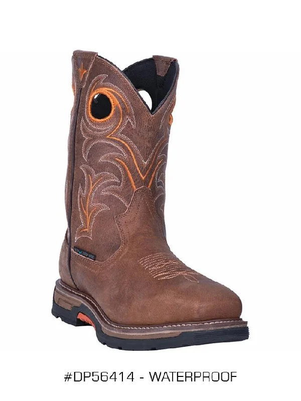 Men's cowboy boots with a decorative inlayDan Post DP56414 Mens Storms Eye Waterproof Square Toe Boot Brown -B Men's cowboy boots with a decorative inlayDan Post DP56414 Mens Storms Eye Waterproof Square Toe Boot Brown -B