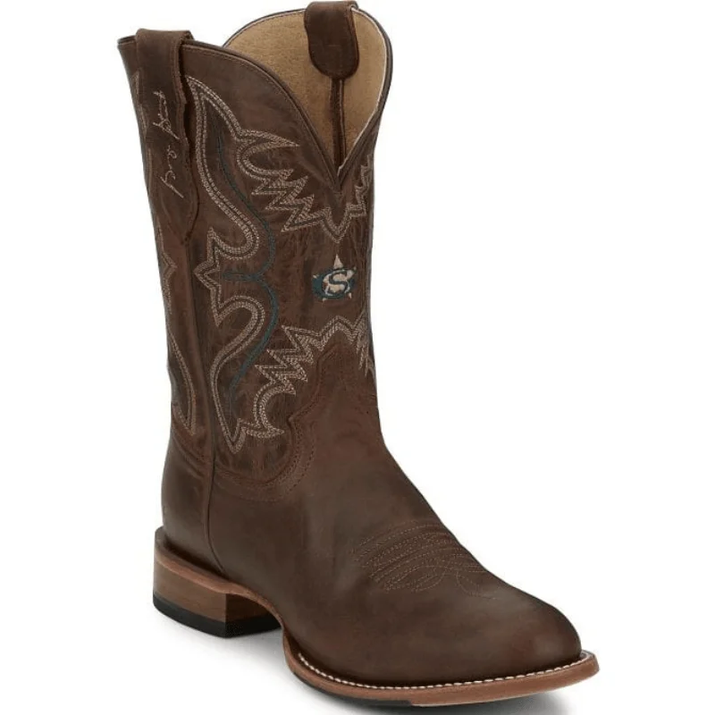 Men's cowboy boots with a distressed leather finishJustin Men's Wells Rich Mahogany Brown Round Toe Western Boots GR8017 Men's cowboy boots with a distressed leather finishJustin Men's Wells Rich Mahogany Brown Round Toe Western Boots GR8017