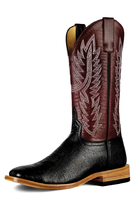 Vintage - style men's cowboy boots with a square toeHorse Power Mens Top Hand Black/Maroon Smooth Ostrich Cowboy Boots Vintage - style men's cowboy boots with a square toeHorse Power Mens Top Hand Black/Maroon Smooth Ostrich Cowboy Boots