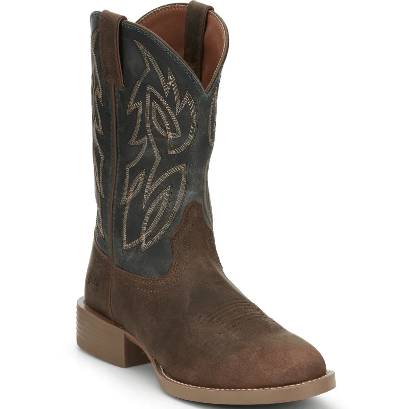 Men's cowboy boots in a dark brown leatherJustin Men's Rendon Barnwood Brown Round Toe Western Boots SE7533 Men's cowboy boots in a dark brown leatherJustin Men's Rendon Barnwood Brown Round Toe Western Boots SE7533
