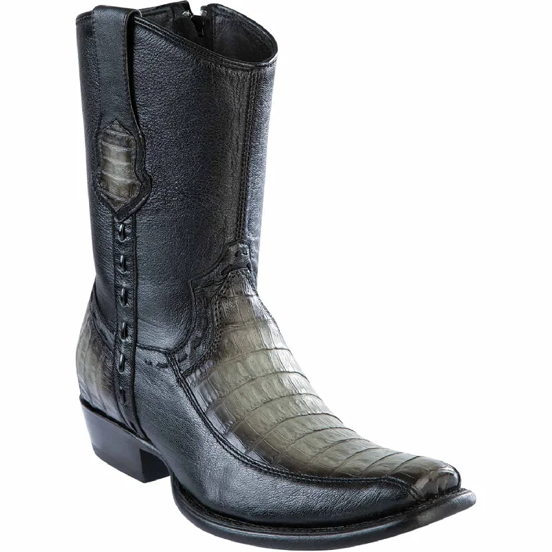 Lace - up men's ankle boots with a distressed finishMen's Wild West Caiman Belly with Deer Dubai Toe Short Boot 279BF8238 Lace - up men's ankle boots with a distressed finishMen's Wild West Caiman Belly with Deer Dubai Toe Short Boot 279BF8238