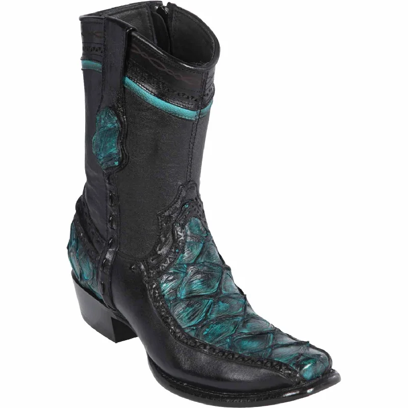 Lace - up men's ankle boots with a distressed finishMen's Wild West Monster Fish with Deer Dubai Toe Short Boot 279BF1008