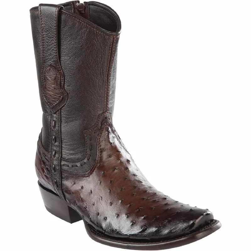 Lace - up men's ankle boots with a distressed finishMen's Wild West Ostrich Skin Dubai Toe Short Boot 279B0316