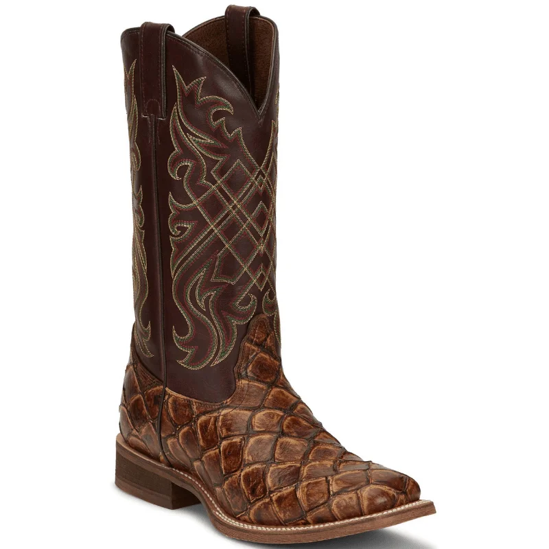 Men's cowboy boots with a tooled leather designNocona Men's Bryce Maple Brown Pirarucu Print Western Boots NB5561 Men's cowboy boots with a tooled leather designNocona Men's Bryce Maple Brown Pirarucu Print Western Boots NB5561