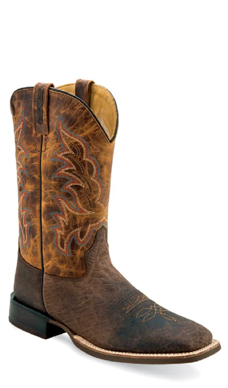 Men's cowboy boots with a silver - toned buckleOld West Mens Broad Square Toe Burnt Dark Brown Leather Cowboy Boots