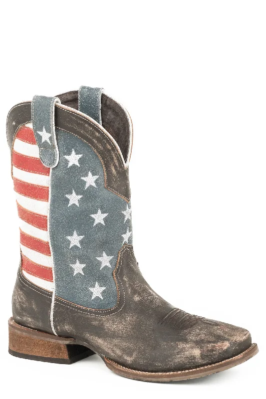 Men's cowboy boots with a rubber sole for tractionRoper 12In Mens Brown Leather American Flag Cowboy Boots Men's cowboy boots with a rubber sole for tractionRoper 12In Mens Brown Leather American Flag Cowboy Boots