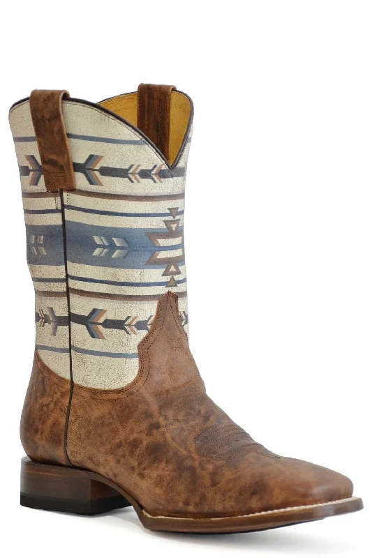 Vintage - style men's cowboy boots with a square toeRoper Mens Aztek Tan Leather Cowboy Boots Vintage - style men's cowboy boots with a square toeRoper Mens Aztek Tan Leather Cowboy Boots