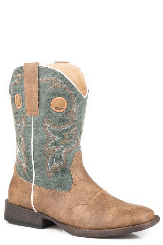 Men's cowboy boots with a spur ledgeRoper Mens Brown/Blue Faux Leather Daniel Cowboy Boots Men's cowboy boots with a spur ledgeRoper Mens Brown/Blue Faux Leather Daniel Cowboy Boots