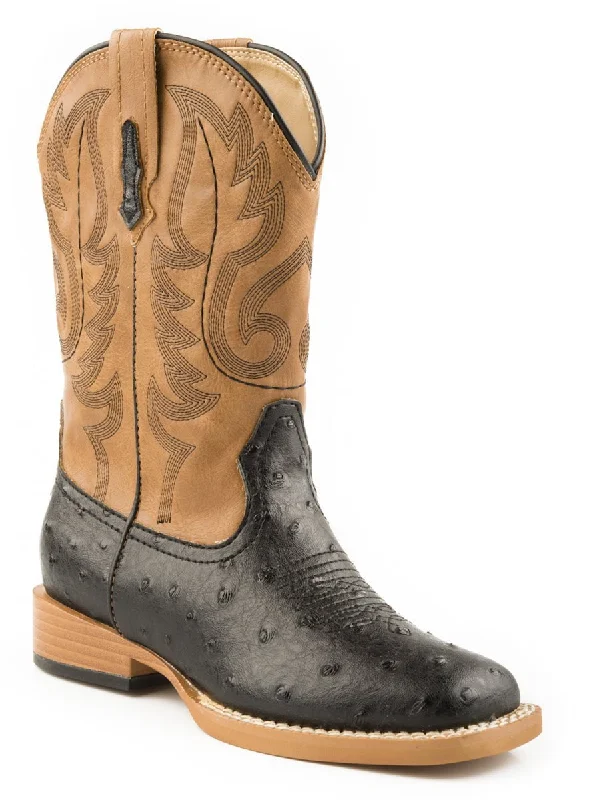 Men's cowboy boots with a distressed leather finishRoper Mens Square Toe Black Faux Ostrich Leather Western Cowboy Boots Men's cowboy boots with a distressed leather finishRoper Mens Square Toe Black Faux Ostrich Leather Western Cowboy Boots