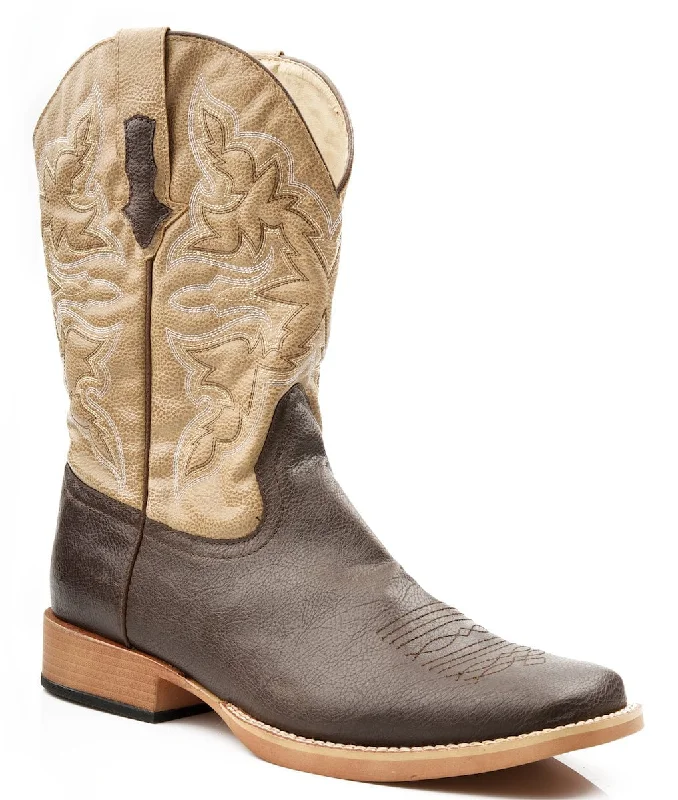 Alligator - print men's cowboy boots for a bold lookRoper Mens Square Toe Brown Faux Leather Western Cowboy Boots Alligator - print men's cowboy boots for a bold lookRoper Mens Square Toe Brown Faux Leather Western Cowboy Boots