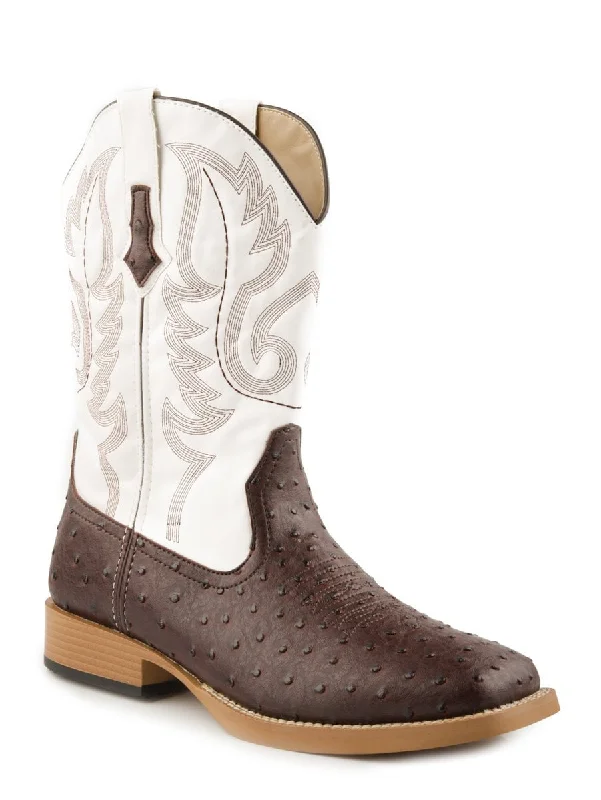 Men's cowboy boots with a rubber sole for tractionRoper Mens Square Toe Brown Faux Ostrich Leather Western Cowboy Boots Men's cowboy boots with a rubber sole for tractionRoper Mens Square Toe Brown Faux Ostrich Leather Western Cowboy Boots