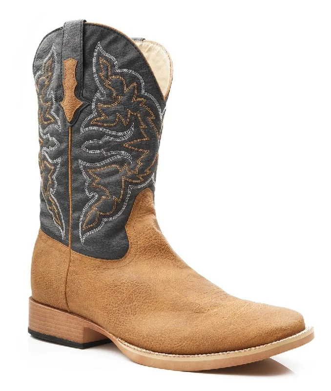 Men's cowboy boots with a distressed leather finishRoper Mens Square Toe Tan Faux Leather Western Cowboy Boots