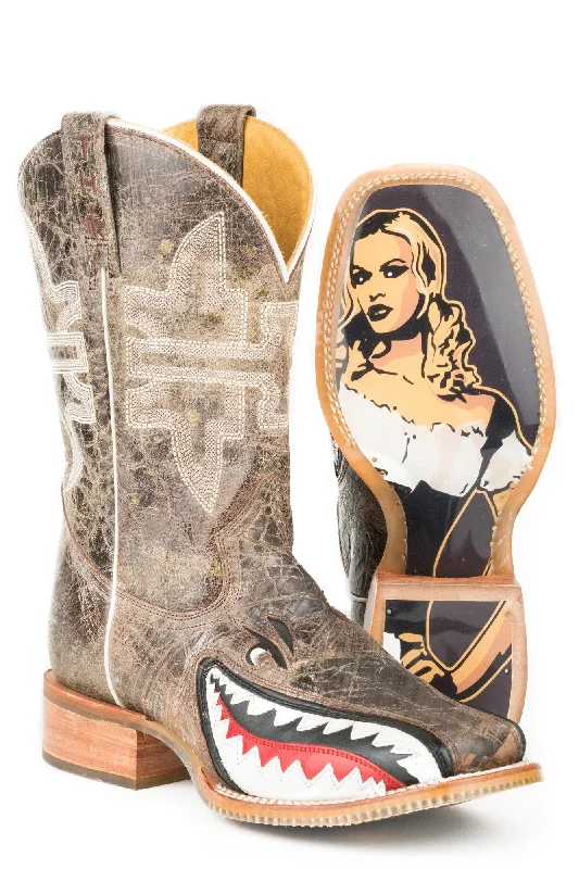 Men's cowboy boots with a leather sole for a classic lookTin Haul Mens Toastin' A Gnarly Shark Beer Girl Brown Western Cowboy Boots Men's cowboy boots with a leather sole for a classic lookTin Haul Mens Toastin' A Gnarly Shark Beer Girl Brown Western Cowboy Boots