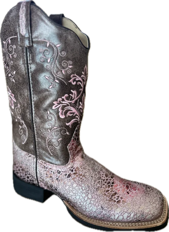 Men's western boots with a decorative inlay on the toe and heel18123 Pink Twirls