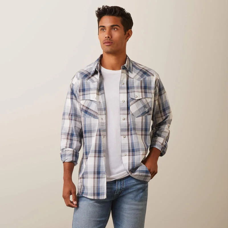 Men's western boots with a high - heeled design and a pointed toeAriat® Men's "Habney" Retro Snap Western Shirt - White Men's western boots with a high - heeled design and a pointed toeAriat® Men's "Habney" Retro Snap Western Shirt - White